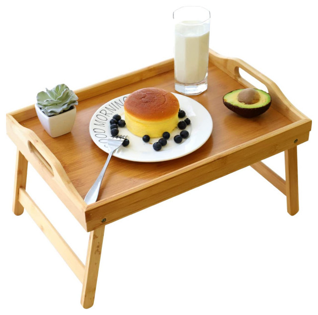 Bamboo Bed Tray,Breakfast Tray with Folding Legs Serving Tray