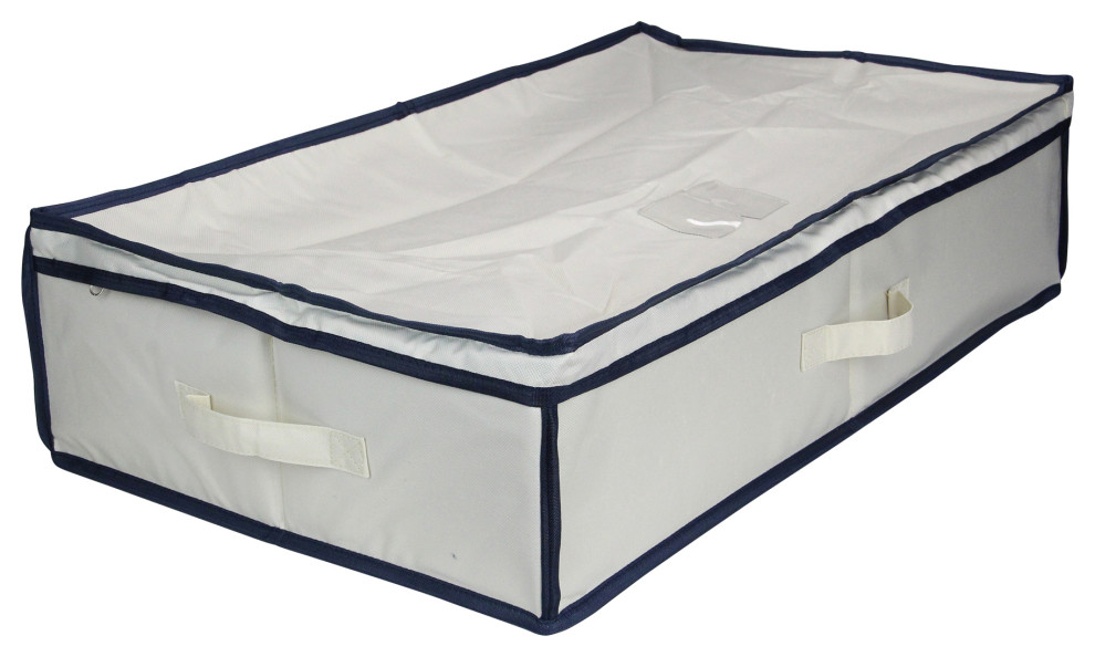 28.5" Beige and Blue Canvas Under The Bed Rectangular Storage Bag