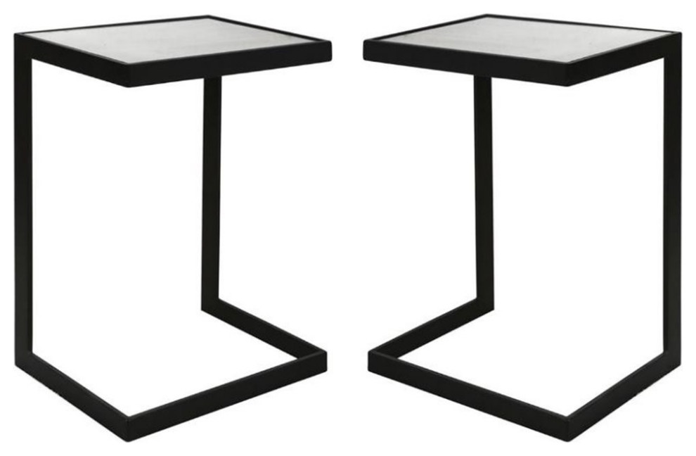 Home Square Cantilever Glass Top End Table in Black Set of 2 Transitional Side Tables And
