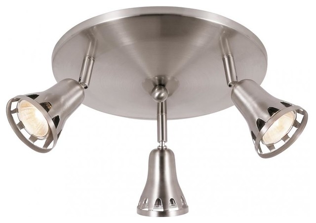 Three Light Brushed Nickel Directional Flush Mount Transitional Three Light Brushed Nickel Directional Flush Mount