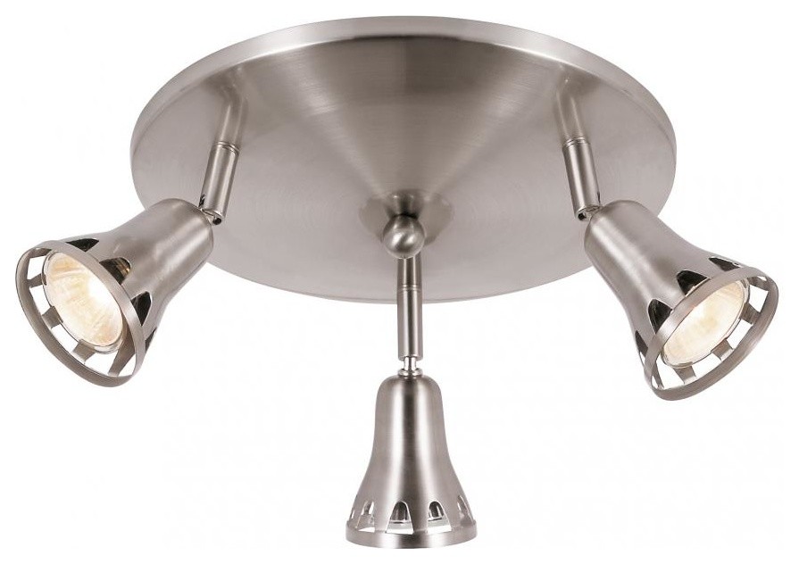 Three Light Brushed Nickel Directional Flush Mount Transitional