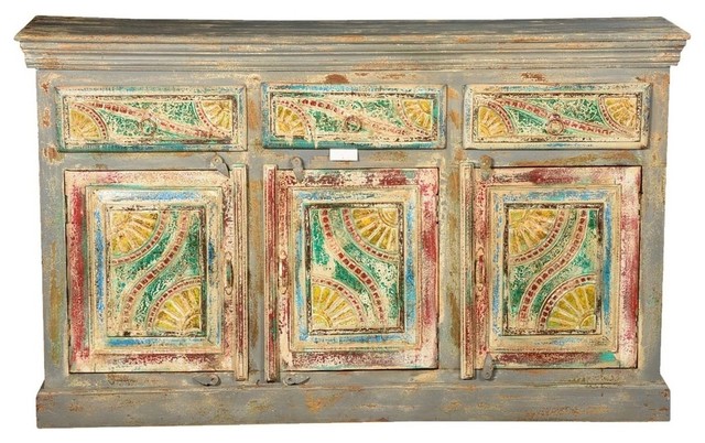 Van Gogh Swirls Distressed Mango Wood 3 Door 3 Drawer Large