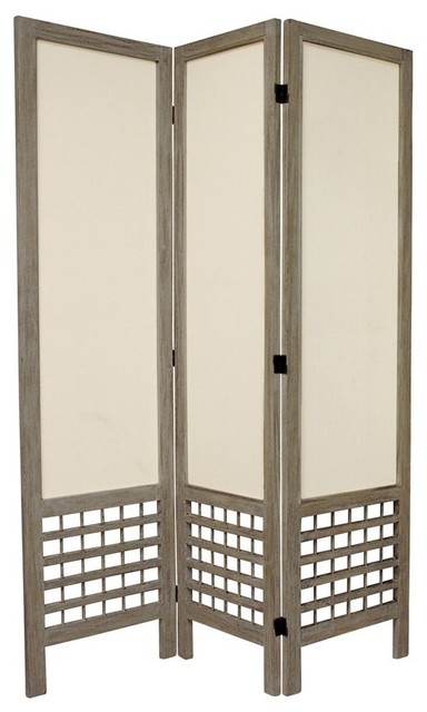 5 1/2' Tall Open Lattice Fabric Room Divider, Burnt Gray, 3 Panel
