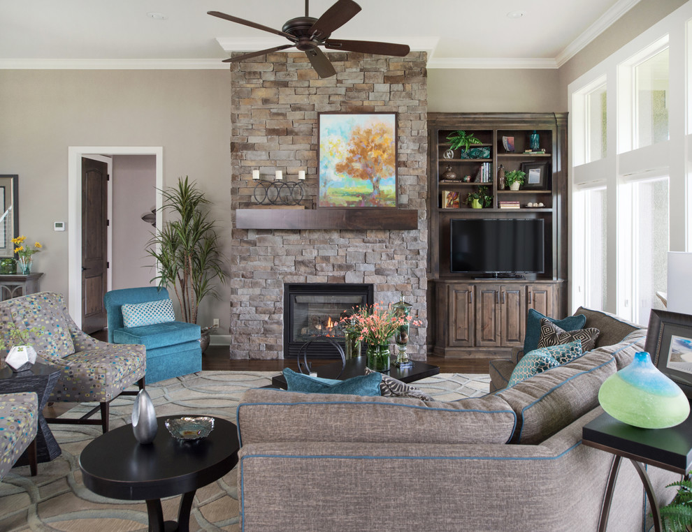 Design ideas for a transitional family room in Kansas City.