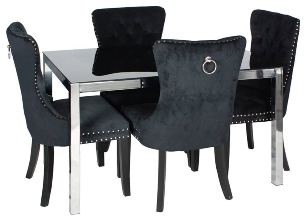 Better Home Products Lisa Chrome Dining Table Set for 4 with Black