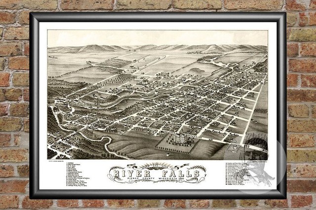 Old Map of River Falls Wisconsin 1880, Vintage Map Art Print, 24"x36 ...