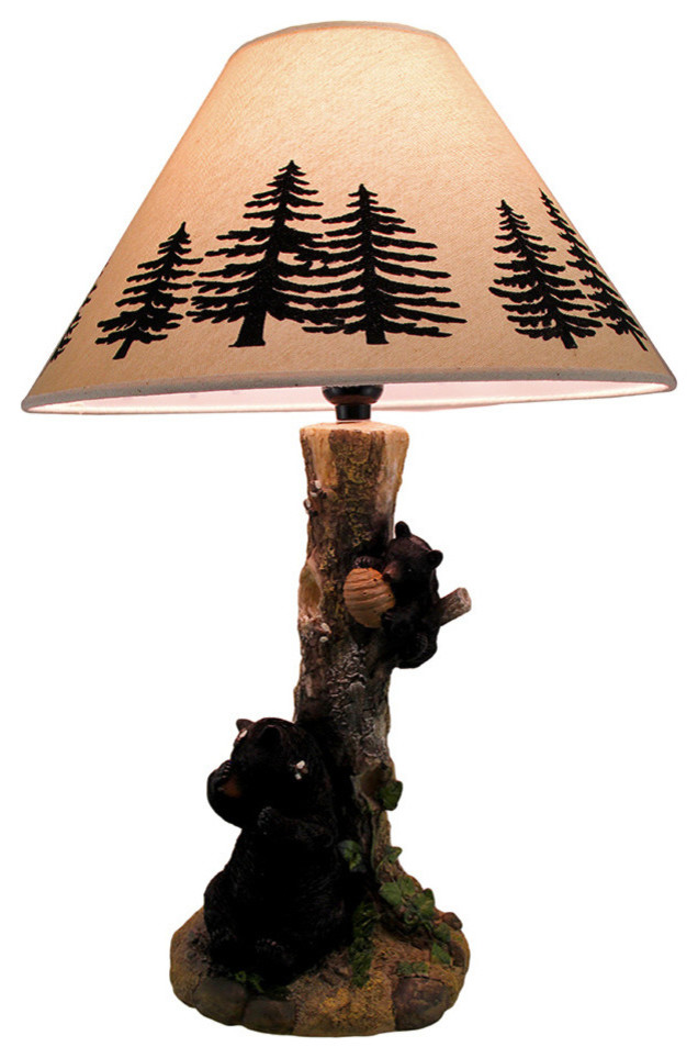 Rustic Black Bears in a Honey Tree Table Lamp