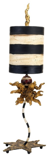 1-Light Modern Table Lamp With Gold Leaf, Black and Cream Stripes