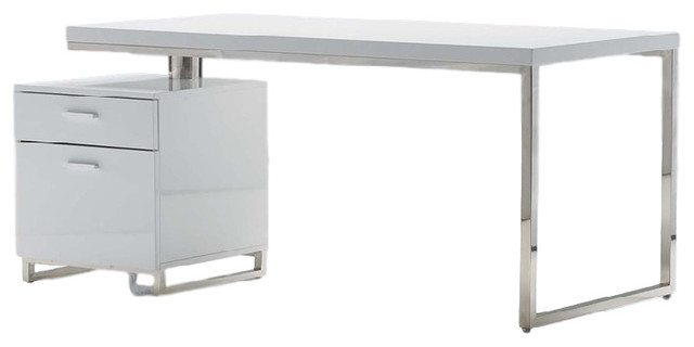 63 White High Gloss Modern Executive Desk With Integrated Storage