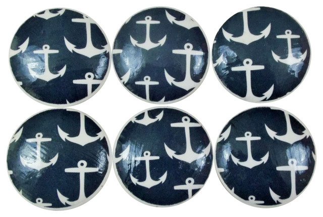 Navy Nautical Anchor Knobs 6 Piece Set Beach Style Cabinet