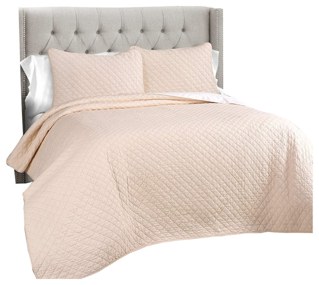 Ava Diamond Oversized Cotton Quilt Blush 3Piece Set King