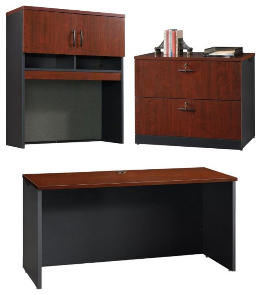 Home Square 3Piece Set with Lateral File Hutch Computer Desk & File