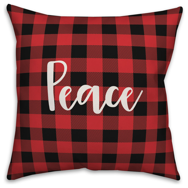 Peace, Buffalo Check Plaid 18x18 Throw Pillow