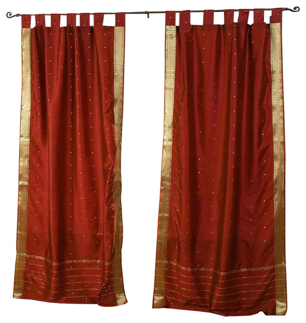 Rust  Tab Top  Sheer Sari Cafe Curtain / Drape / Panel  - 43W x 24L - Pair