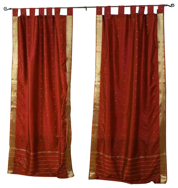 Rust Tab Top Sheer Sari Curtain Drape Panel Pair