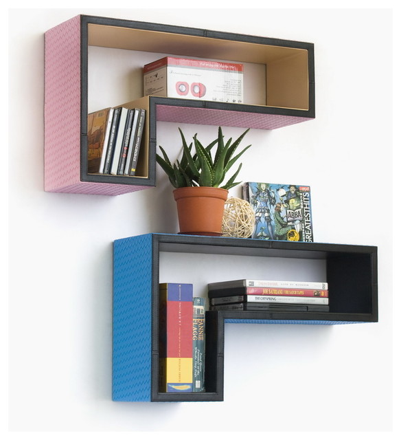 Tammy Gun-Shaped Leather Wall Shelf / Bookshelf / Floating Shelf (Set of 2)