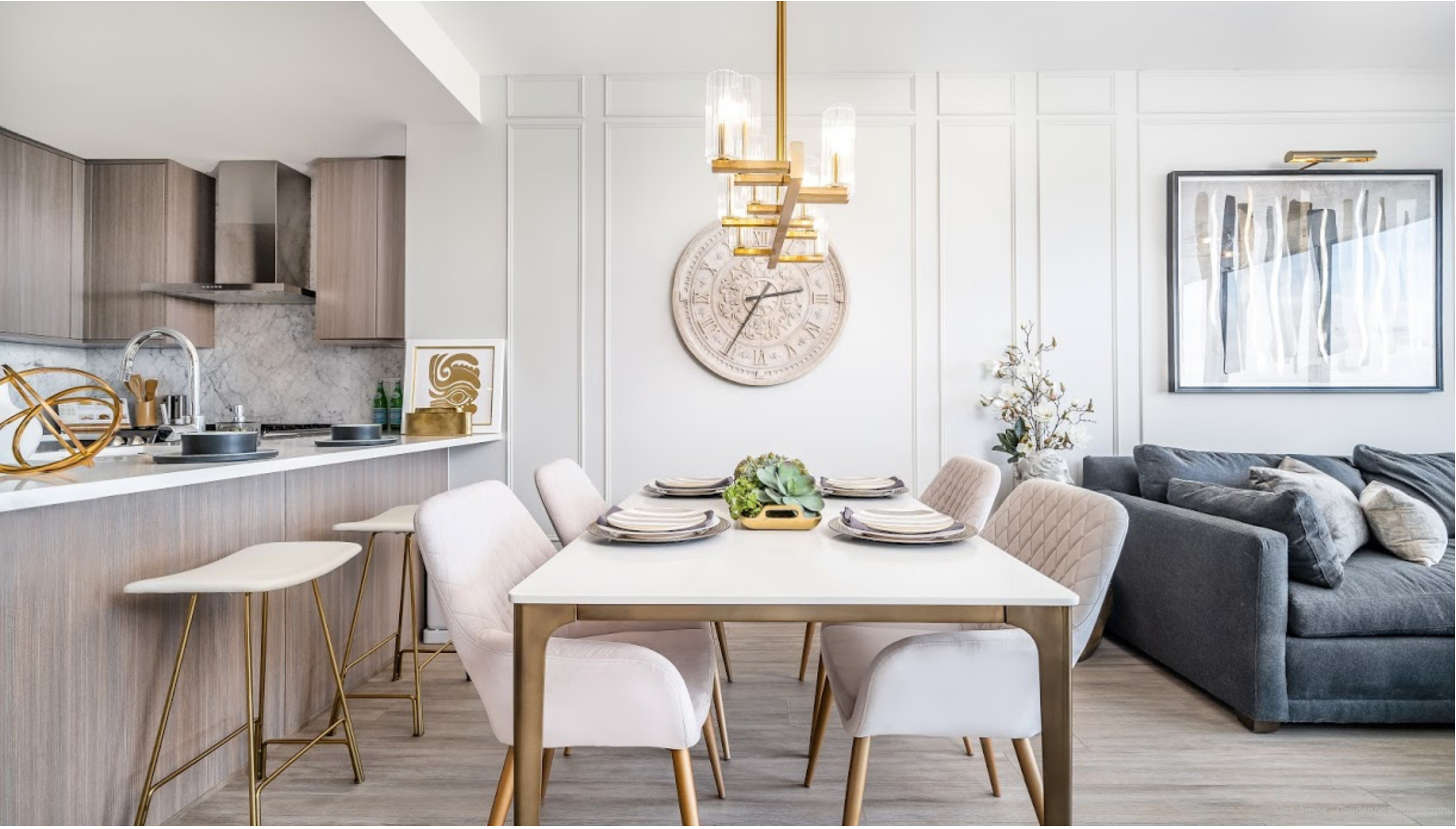 This 600 S.F. condo evokes a sense of eclectic glamour with touches of warm metals, faux fur, and velvets accents. Space planning and careful balancing of scale is crucial for such a small space, when