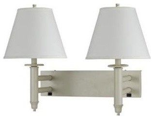 Beige Finish Fabric Shade Plug-In Double Wall Lamp