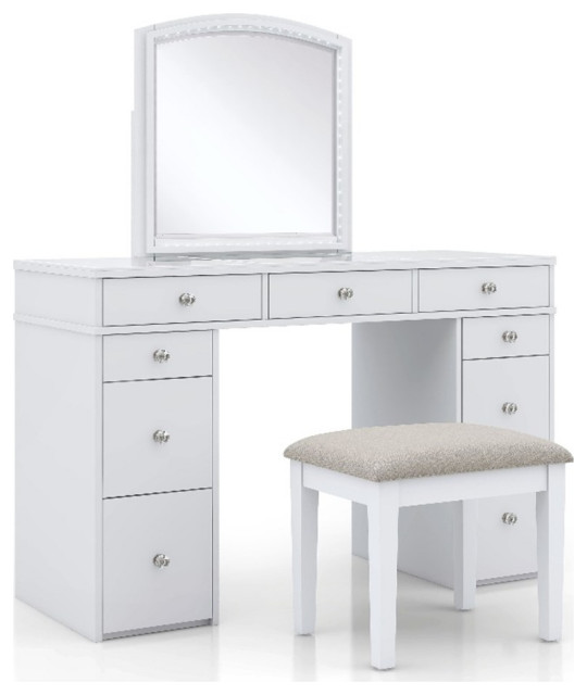 Furniture of America Galveston Solid Wood 3Piece Vanity Set in White