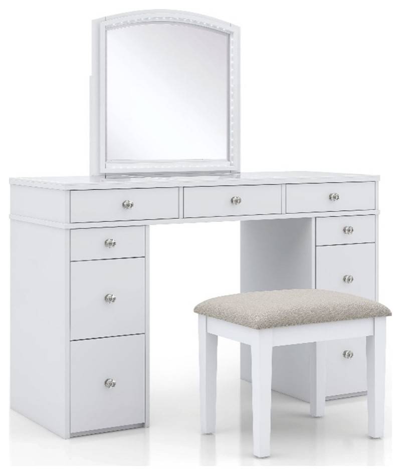 Furniture of America Galveston Solid Wood 3-Piece Vanity Set in White
