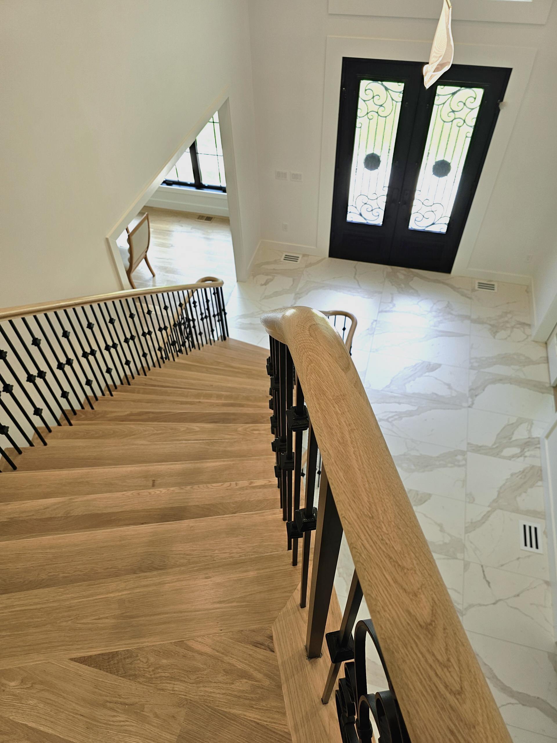 120_Luxurious White Oak Stair with Iron Balusters, Great Falls, 22066