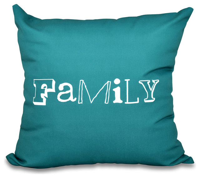 E by design PWN517BL12-20 20 x 20-inch Family Teal 20x20 Blue Word Print Pillow