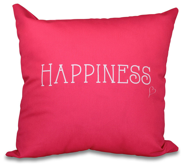 Happiness Word Print Pillow Bright Pink Contemporary