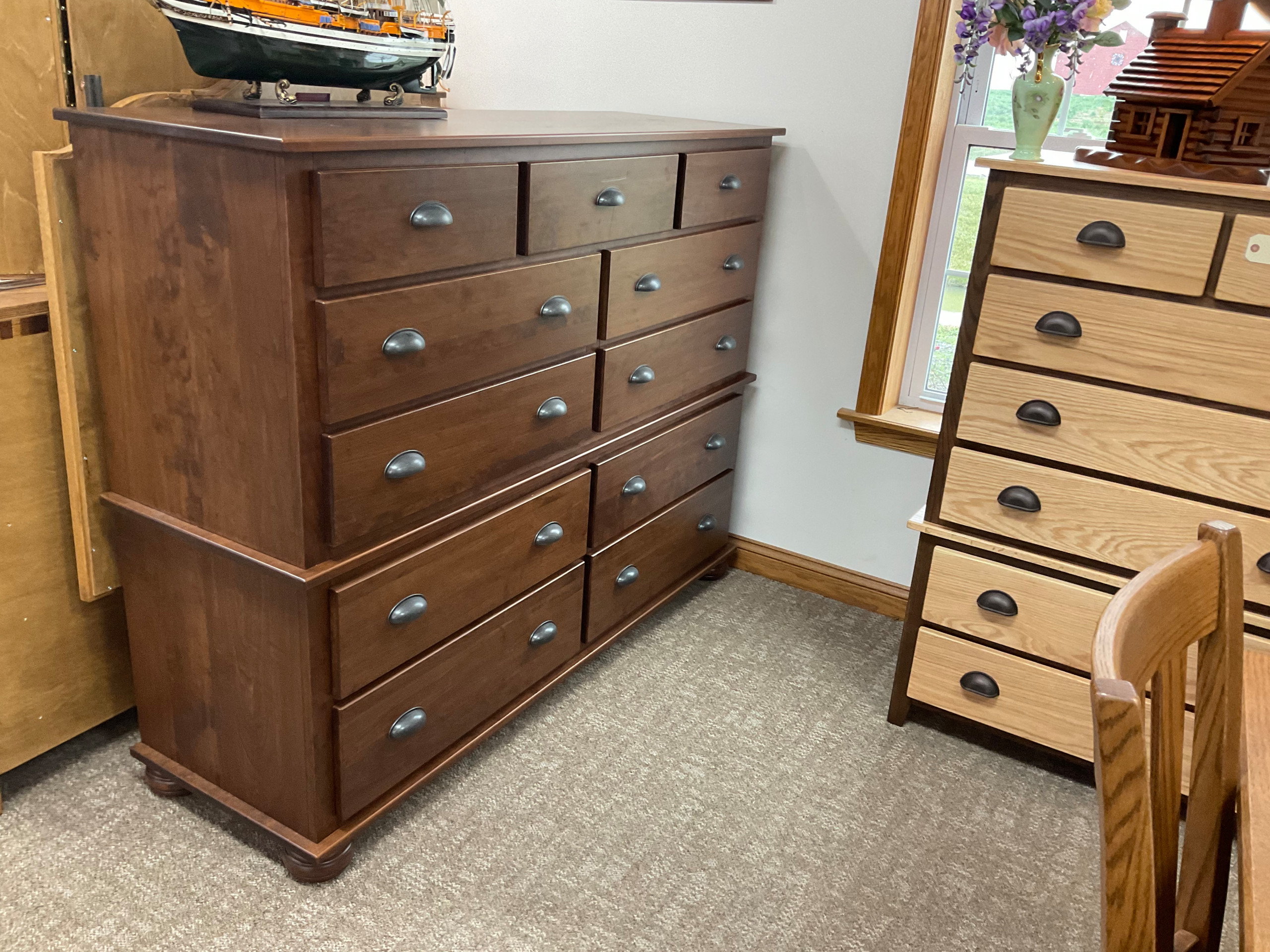 Hand planed cherry bun foot split dresser