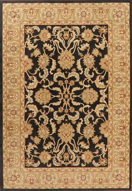 Elegant Bordered Oushak Oriental Traditional Turkish Oriental Rug, Black, 7x9