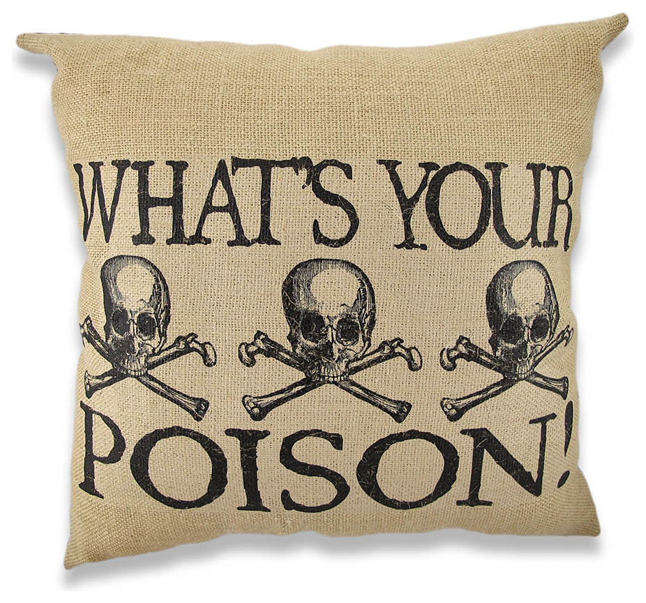 What's your Poison! Skulls Halloween Throw Pillow 16 inch