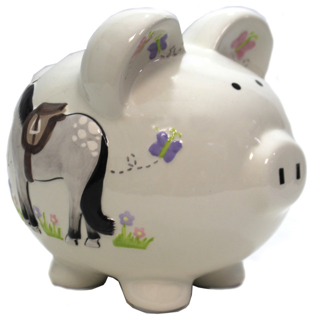 Bank Giddy Up Horse Piggy Bank Ceramic Flowers Insects 36913