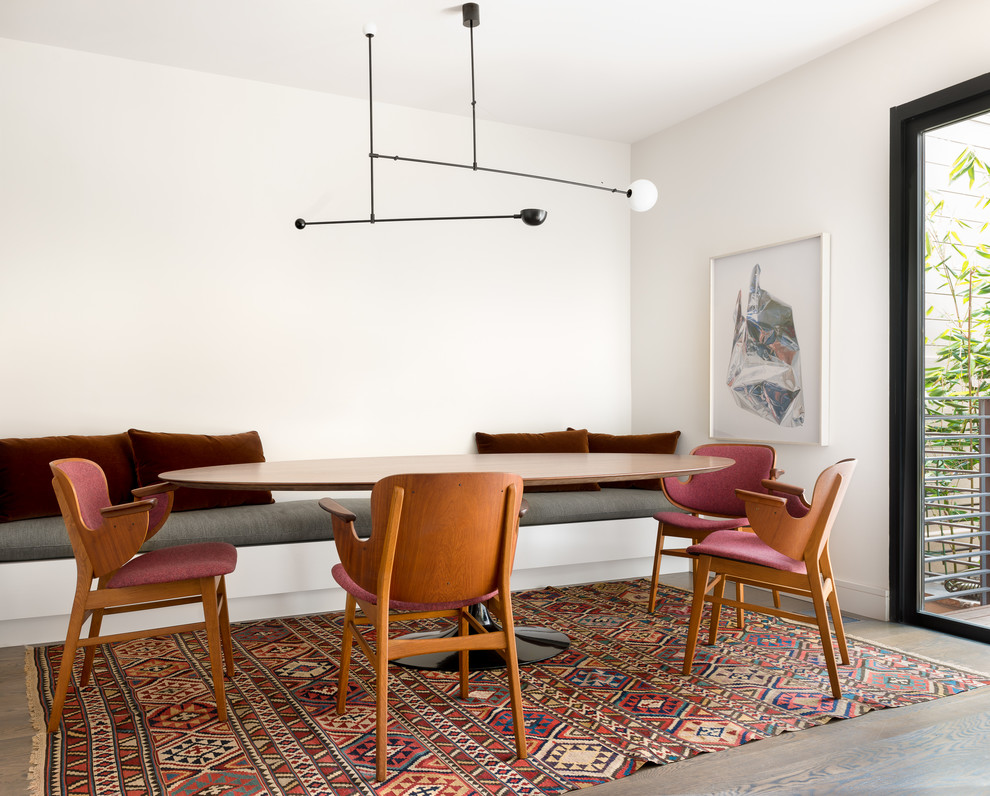 Design ideas for a contemporary dining room in San Francisco with white walls.