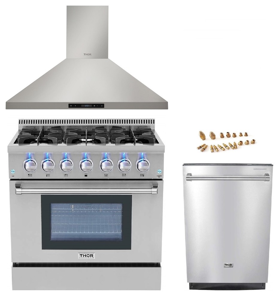 36 Inch Gas Range Thor Kitchen 3piece Bundle Contemporary Gas