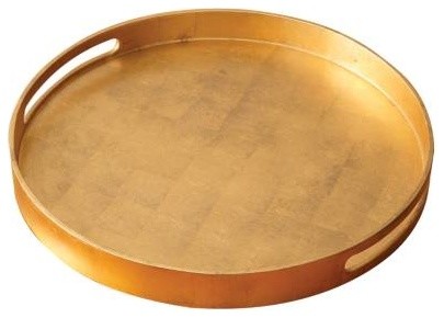 Luxe Gold Leaf Round Gallery Tray 21 In Large Metallic Serving Decorative Bar Contemporary Serving Trays By My Swanky Home Houzz