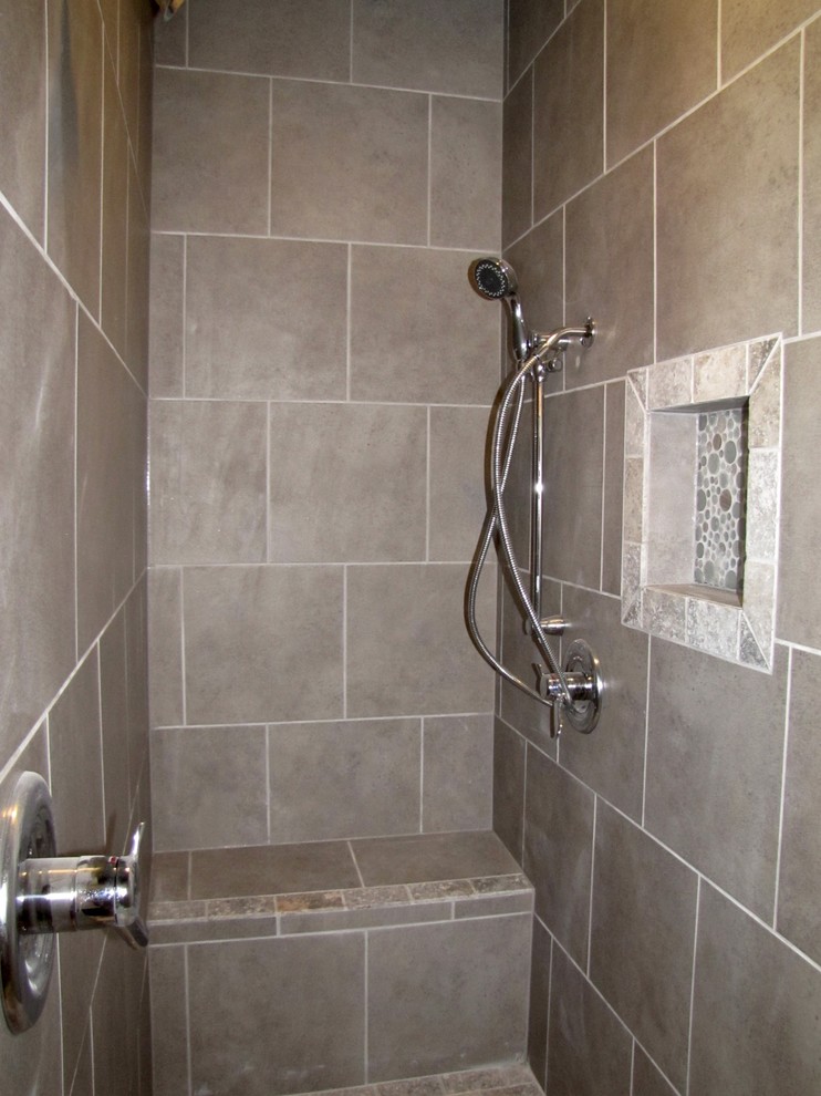 Double shower - transitional master gray tile and ceramic tile ceramic tile double shower idea in Oklahoma City
