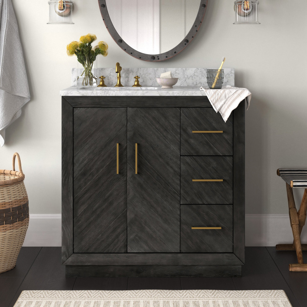 Ispirazione per una stanza da bagno moderna con ante in legno bruno, un lavabo e mobile bagno freestanding