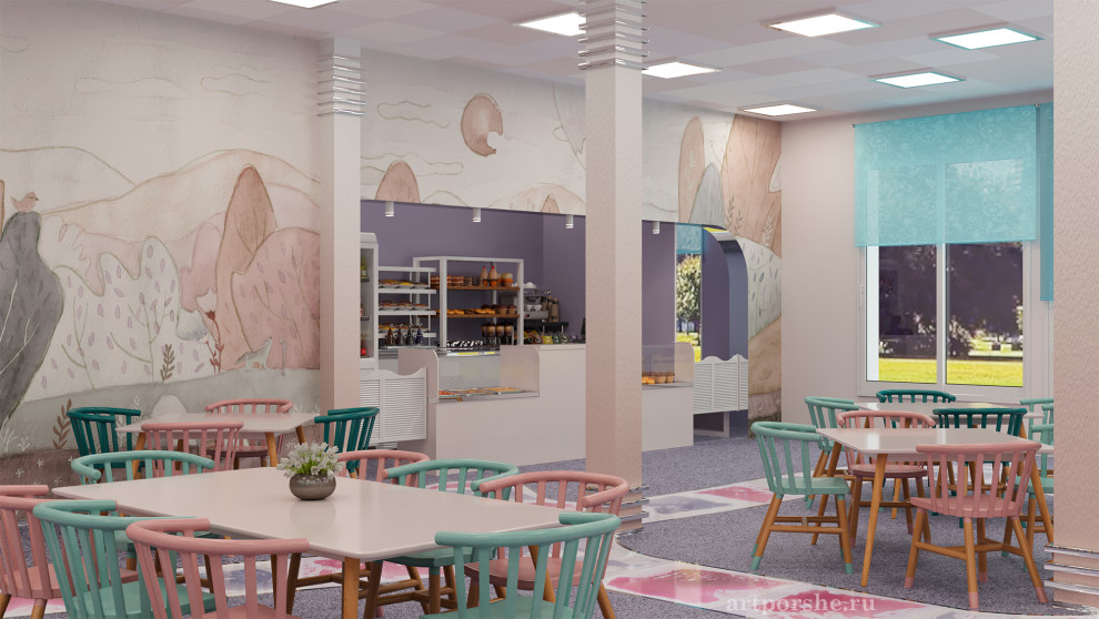 Дизайн-оформление интерьера школьного кафе