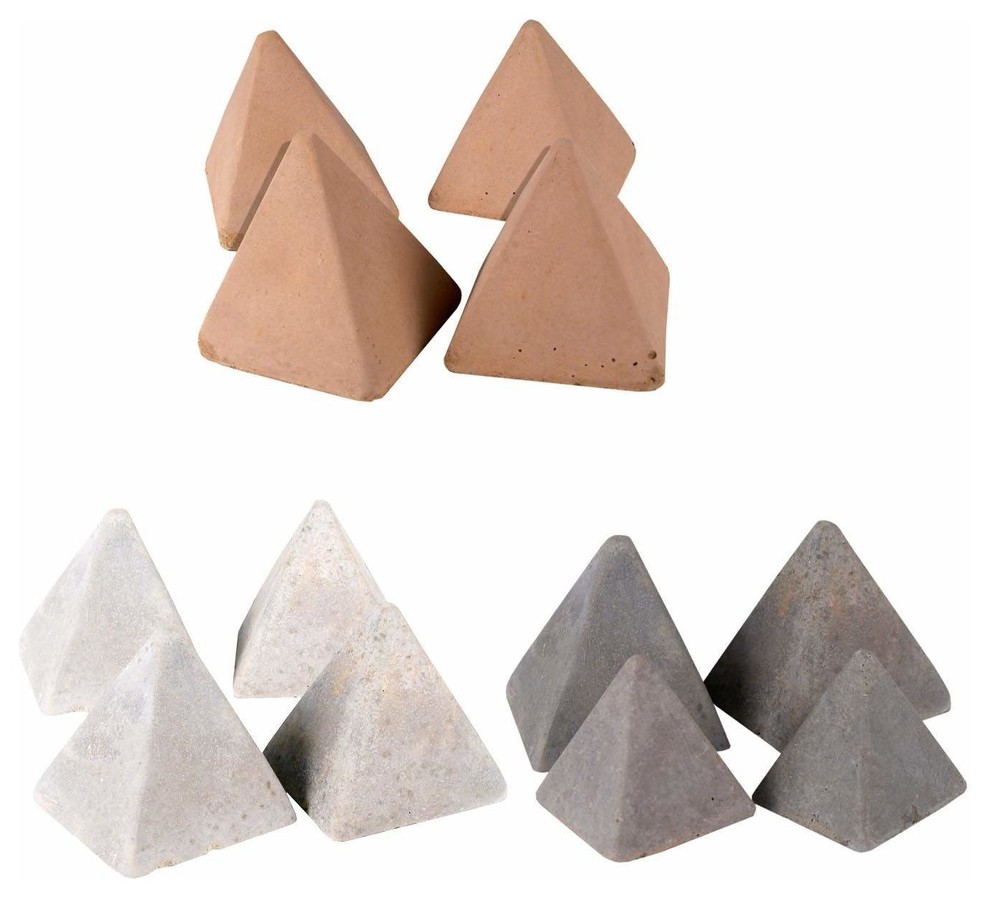 Geometric Fire Media Stones, Pyramids, Two Small and Two Large, Slate