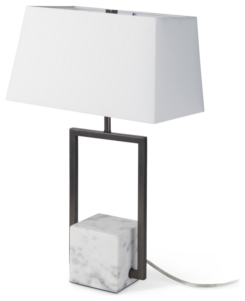 Peyton Black Metal With Marble Cube & White Shade Table Lamp