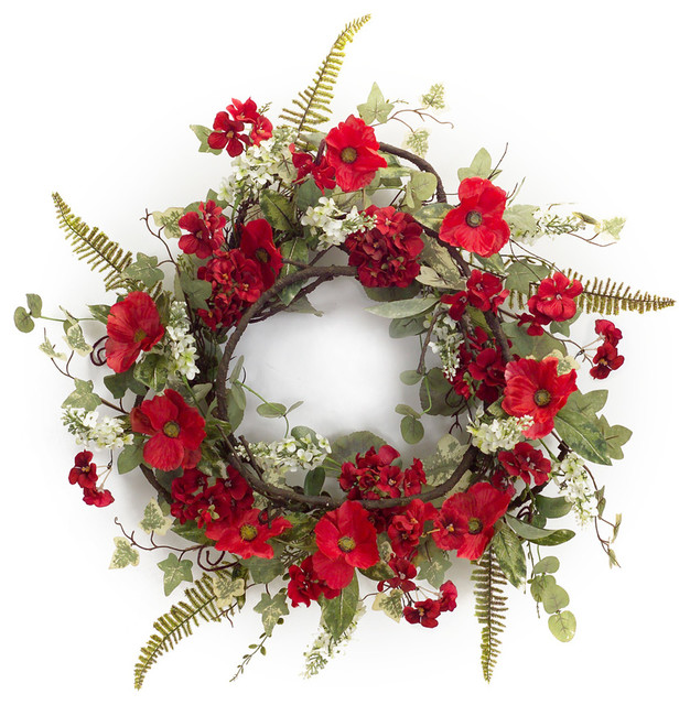 Poppy/Geranium Wreath, Red/Green