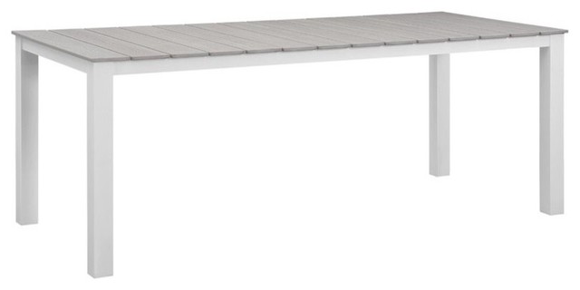 Modern Urban Contemporary Outdoor Patio Dining Table, White Light Gray Steel