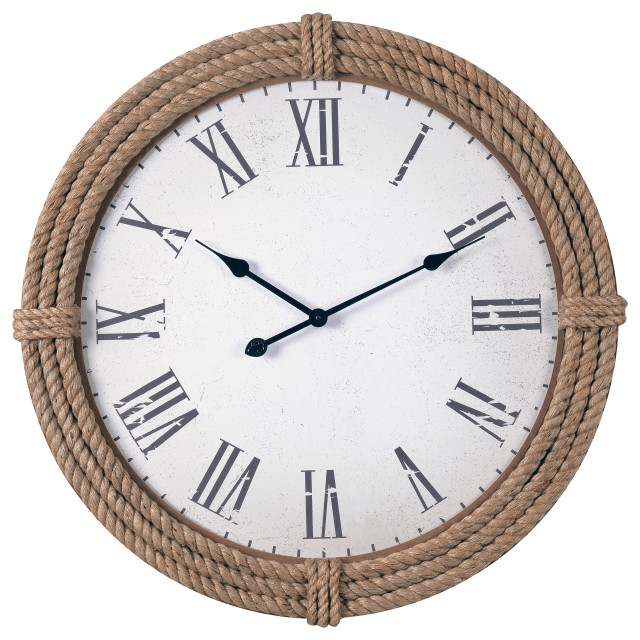Rudy Wall Clock, Rope, Coastal, 30" Height, 30" Width Beach Style