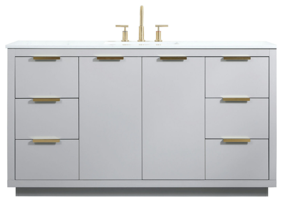 60" Single Bathroom Vanity, Gray, Vf19460Gr Modern Bathroom