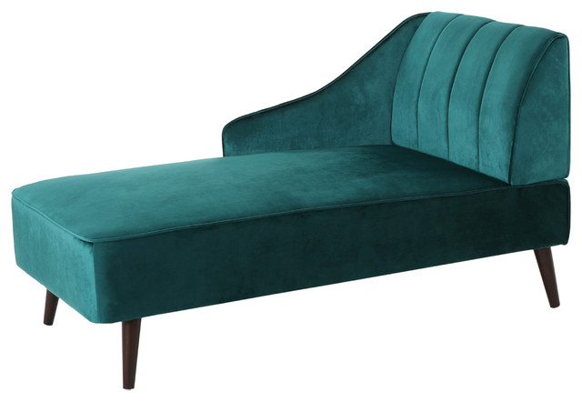 Indira Glam Velvet Chaise Lounge Midcentury Indoor Indira Glam Velvet Chaise Lounge Teal Dark Walnut