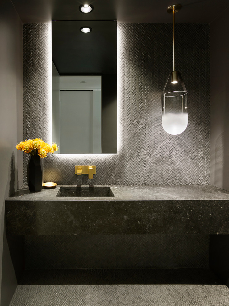 This is an example of a modern powder room in Los Angeles.