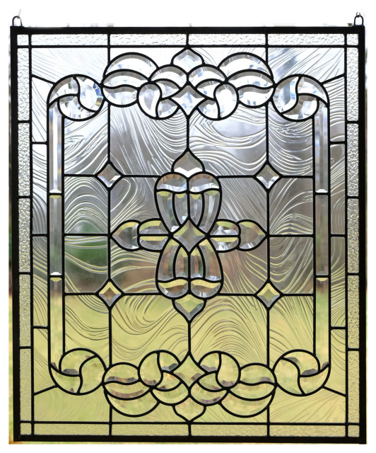 24" x 28" Stunning Handcrafted stained glass Clear Beveled window panel 