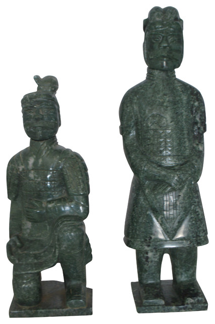 Pair of Japanese Warriors Made of Jade -  Size: 6"L x 5"W x 17"H.
