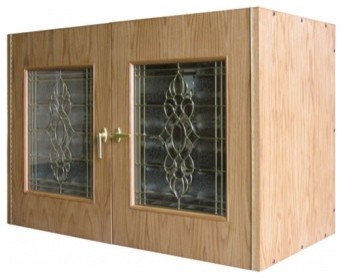 VINO-296B-WP 2 Door Oak Wine Cooler Credenza with Decorative Glass Doors  White