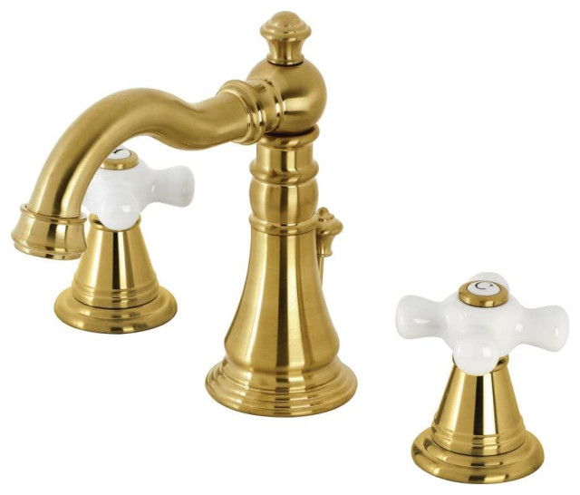 Bathroom Faucet, Widespread Design With Crossed White Levers