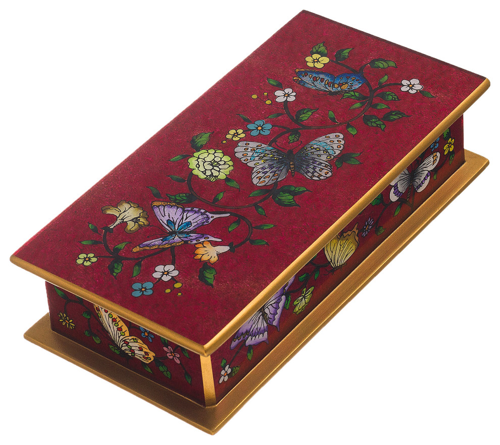 Novica Handmade Butterflies On Burgundy ReversePainted Glass